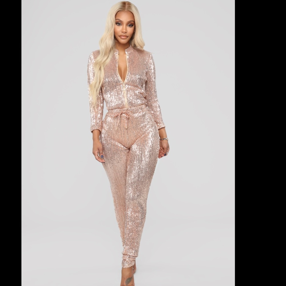 Rose gold sequin jumpsuit